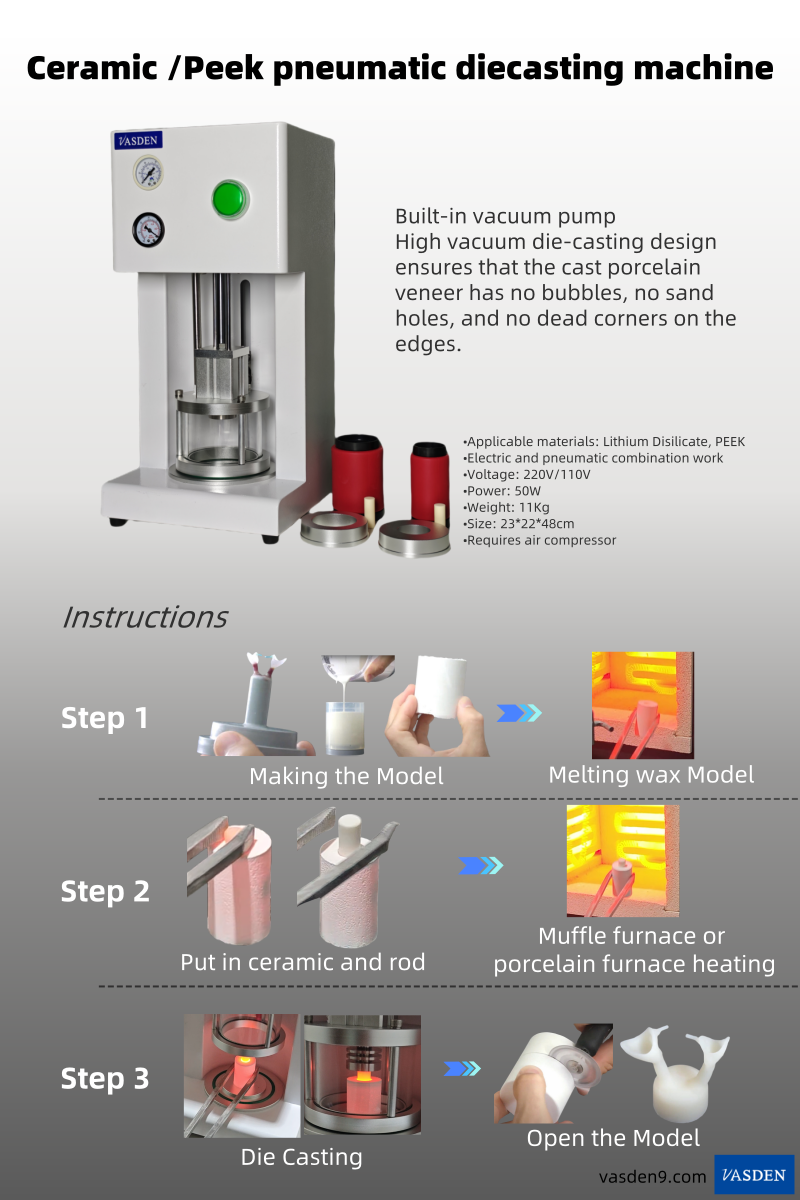 Pneumatic Die Casting Machine for Dental Laboratory Glass Ceramic Lithium Disilicate/PEEK