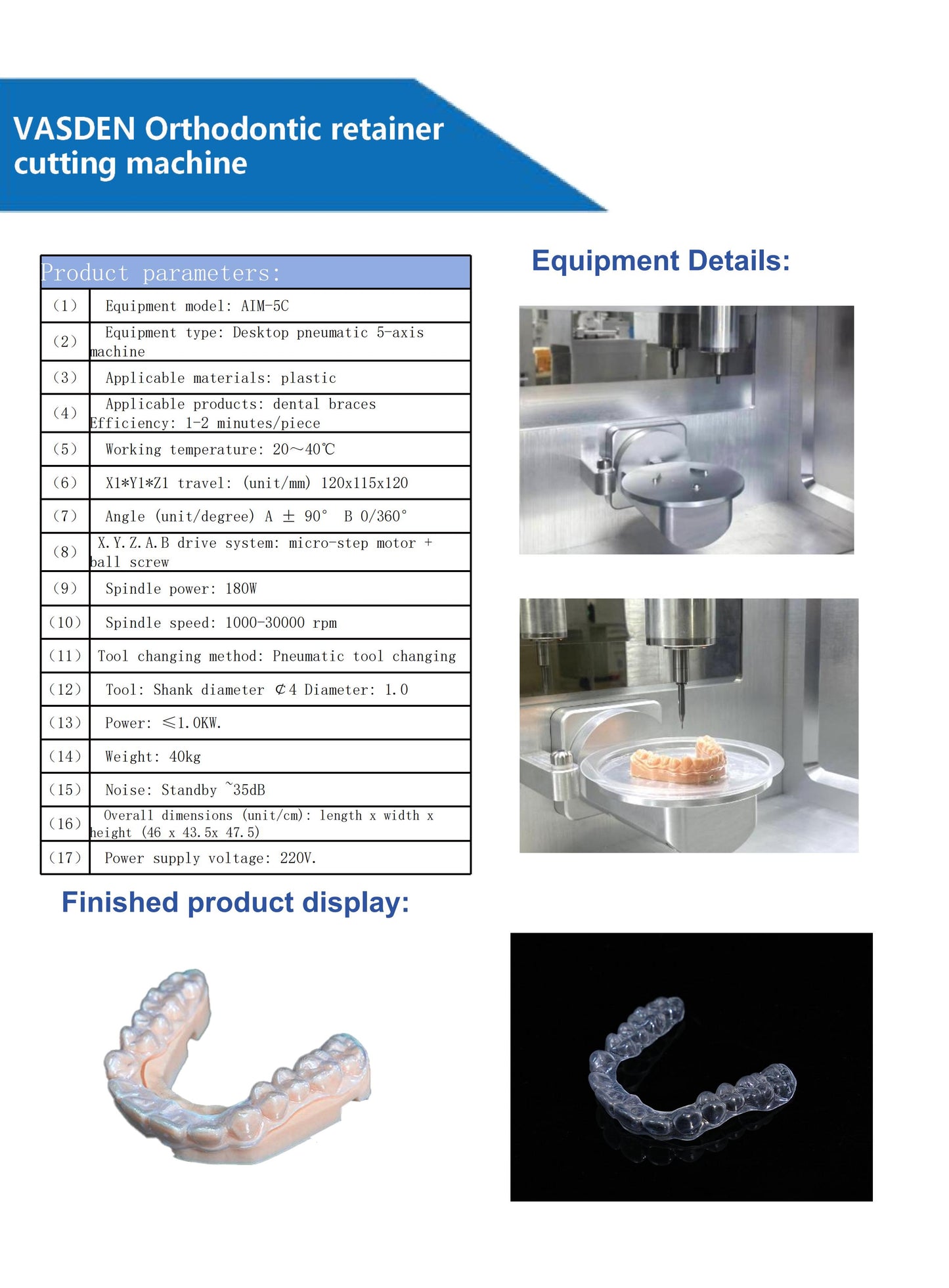 Vasden 5-axis cutting machine for dental orthodontic retainers