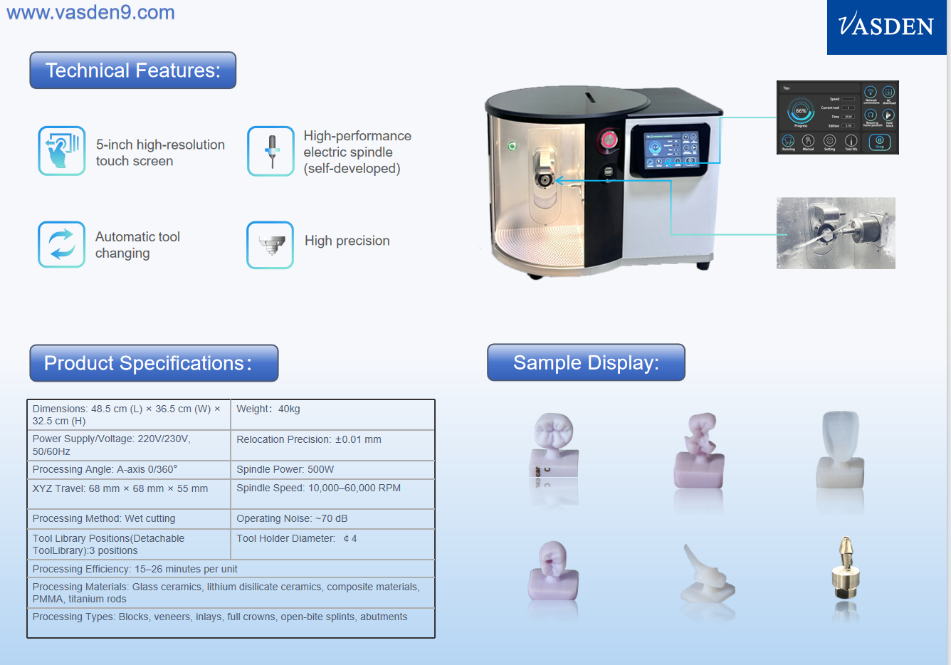 VAS-350D Glass Ceramic Milling Machine Dental CADCAM Lithium Disilicate Cutting Equipment