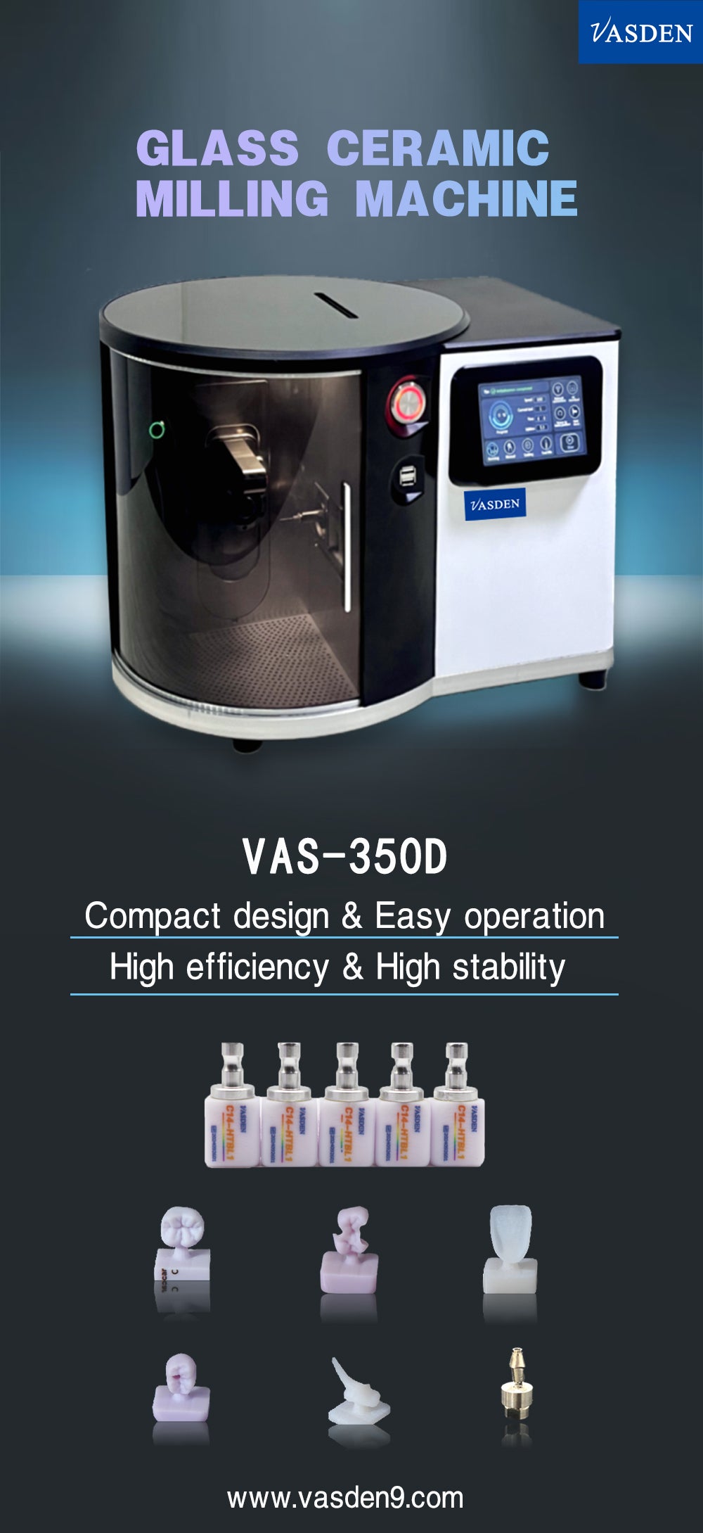 VAS-350D Glass Ceramic Milling Machine Dental CADCAM Lithium Disilicate Cutting Equipment