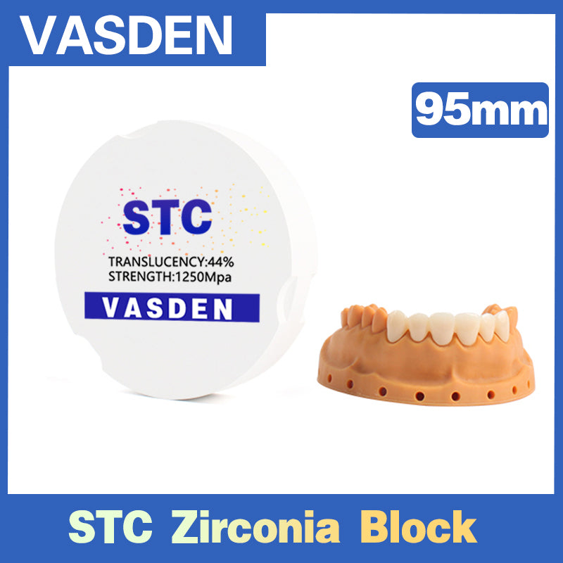 Vasden STC Pre-Stained Dental Zirconia Block 95mm 1250 MPA and 44% Translucency CAD CAM Zirconia Discs